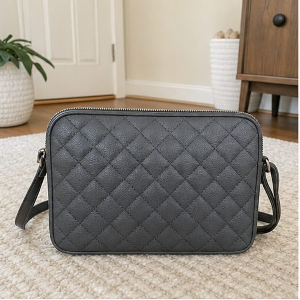 Charcoal Quilted Crossbody Bag